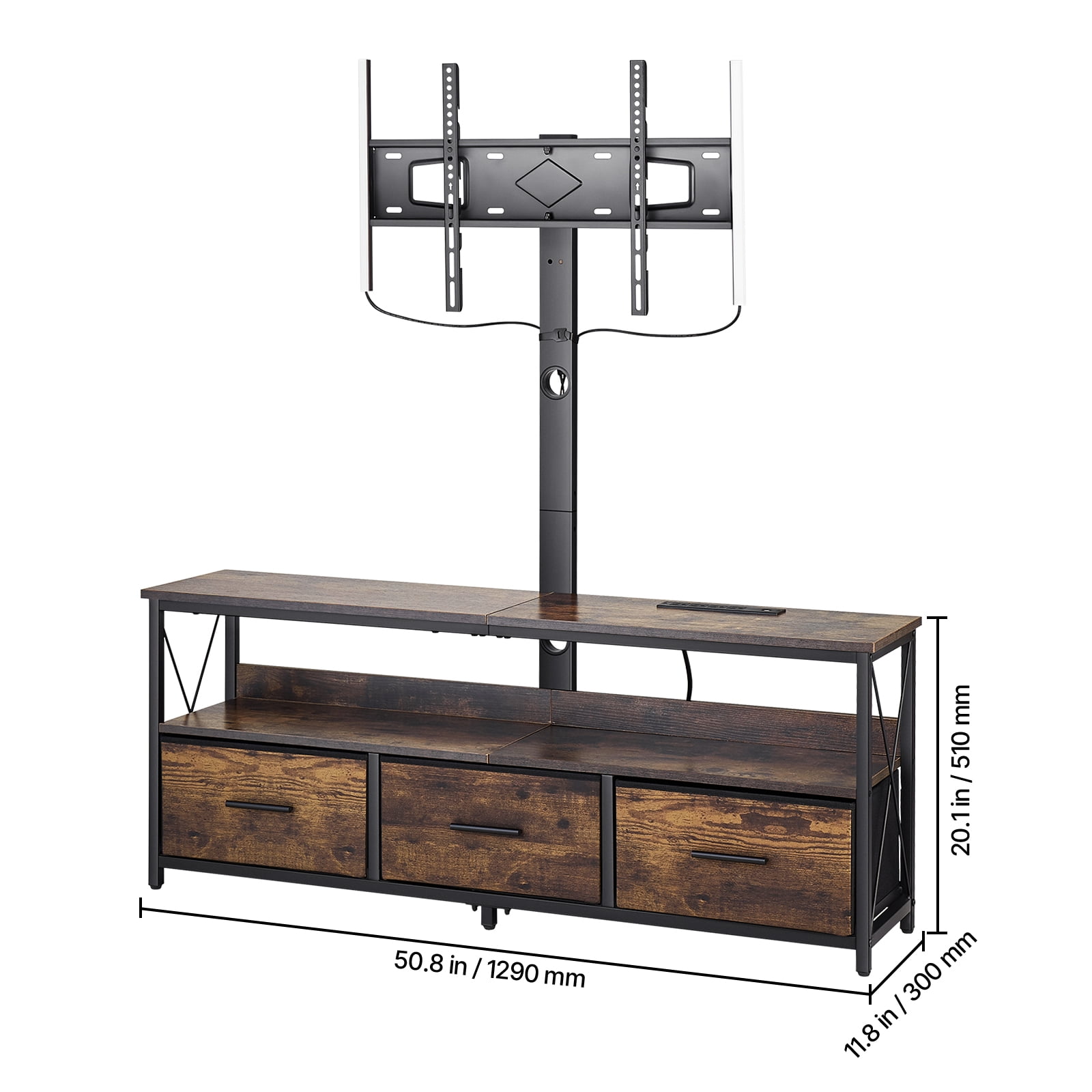 KFFKFF 52" Television Stand Suits 32-75", TV Console with Power Outlet and LED Lighting, Swivel & Height Adjustable TV Mount, Ideal for Bedroom