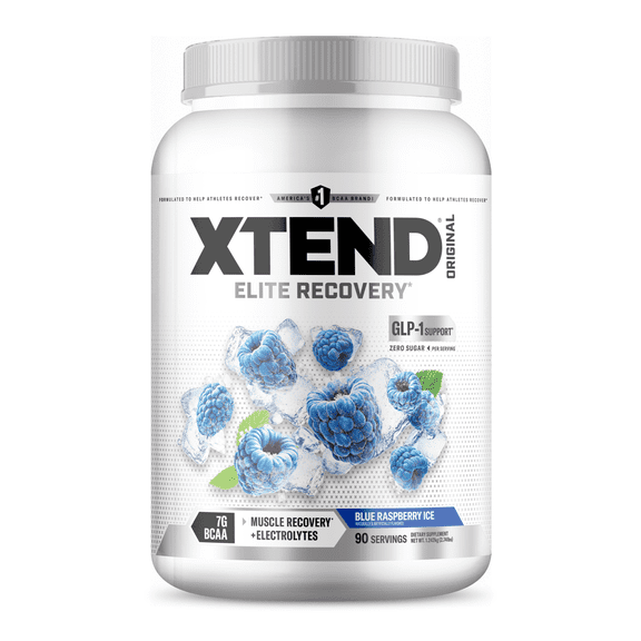 XTEND Original BCAA Powder, Sugar Free Post Workout Muscle Recovery Drink with Amino Acids and 7g BCAAs, Blue Raspberry Ice Flavor, 90 Servings