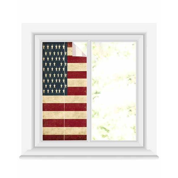 Window Privacy Film American Flag Stained Glass Window Film Decorative Sun Block Window Cover Vintage Red BlueUSA Flag Window Clings Static Adhesive Sticker for Bathroom 19.6"x39.3"