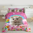 thumbnail image 2 of Manfei Cute Pet Cat Queen Comforter Set,Kawaii Kitten Bedding Sets,Rainbow Candy Print Bedding Comforter Set For Kids,Luxury Bedroom Decor Reversible,3pcs, 2 of 8