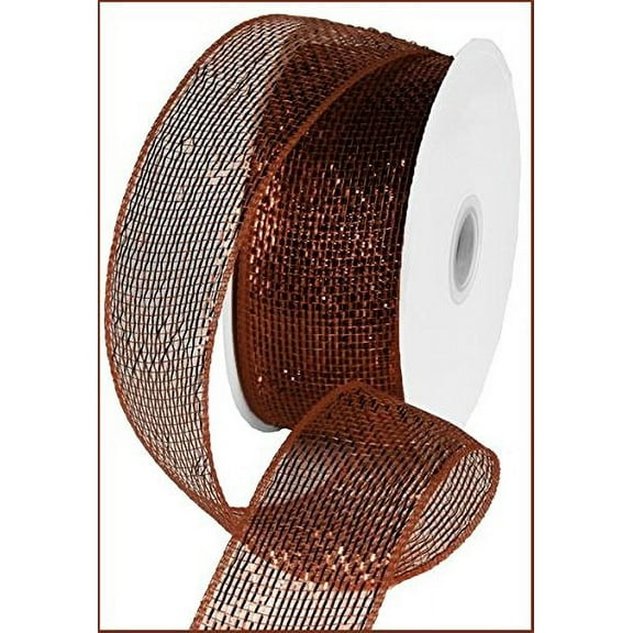 Metallic Poly Deco Mesh Ribbon (2.5" x 25 Yards, Chocolate Brown Copper Metallic) : RS2004E2