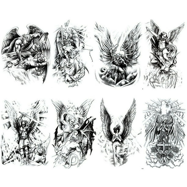 Tatuajes Adhesivos Tatuaje Ángel 2/6/8 Piezas Impermeables Geniales para Hombres Y Mujeres