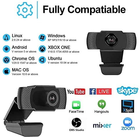 USB Computer Camera for Mac Xbox YouTube Skype OBS Free-Driver Installatio HD Webcam 1080P Streaming Web Camera with Dual Microphones Laptop or Desktop Webcam for Gaming Conferencing & Working 