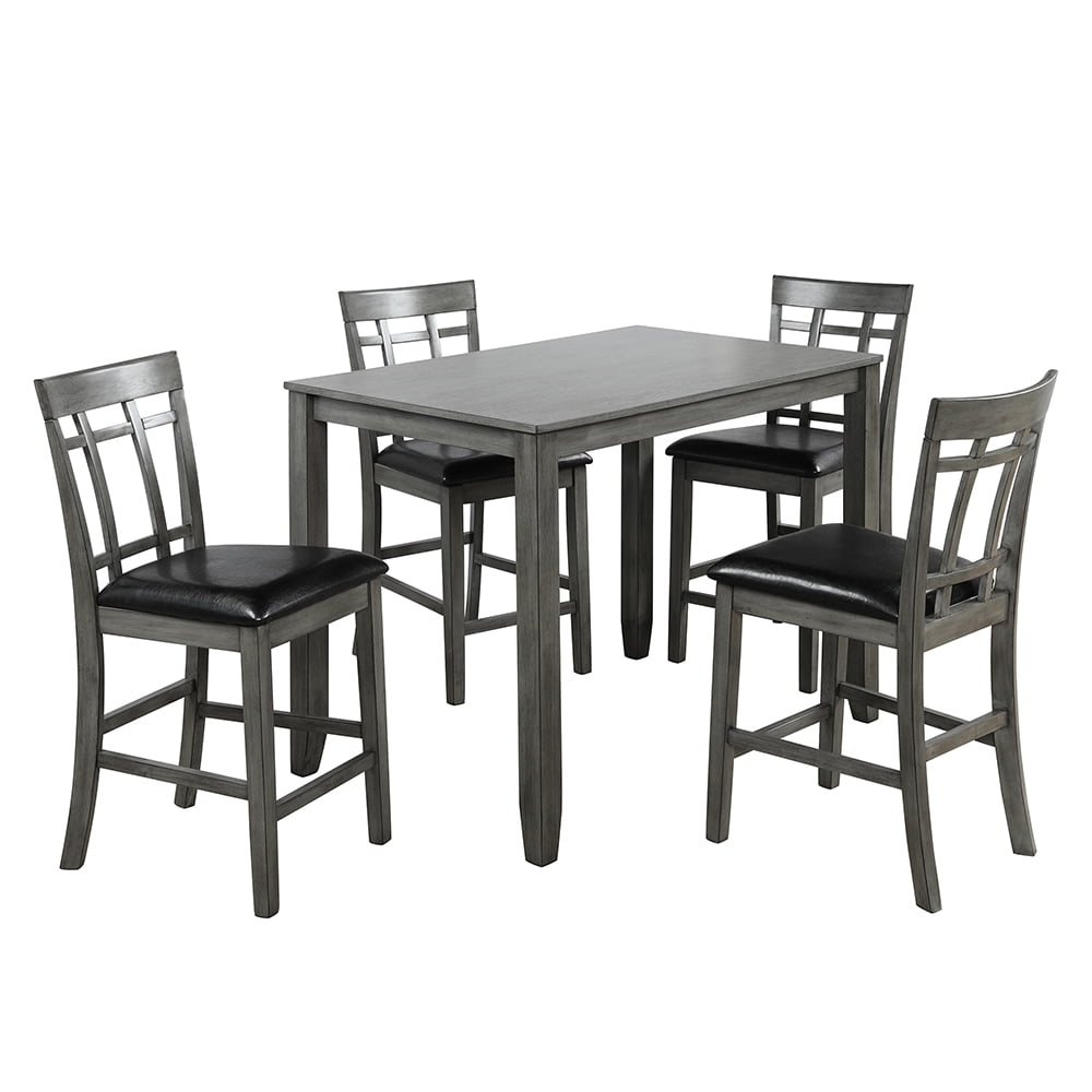 Kepooman 5 Pieces Vintage Counter-Height Dining Table Set, Antique Graywash Kepooman 5 Pieces Vintage Counter-Height Dining Table Set, Antique Graywash