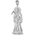thumbnail image 2 of Sterling Silver Cubic Zirconia Santa Muerte Pendant Very Large Rhodium Finished, 2 9/16 inch long, 2 of 2