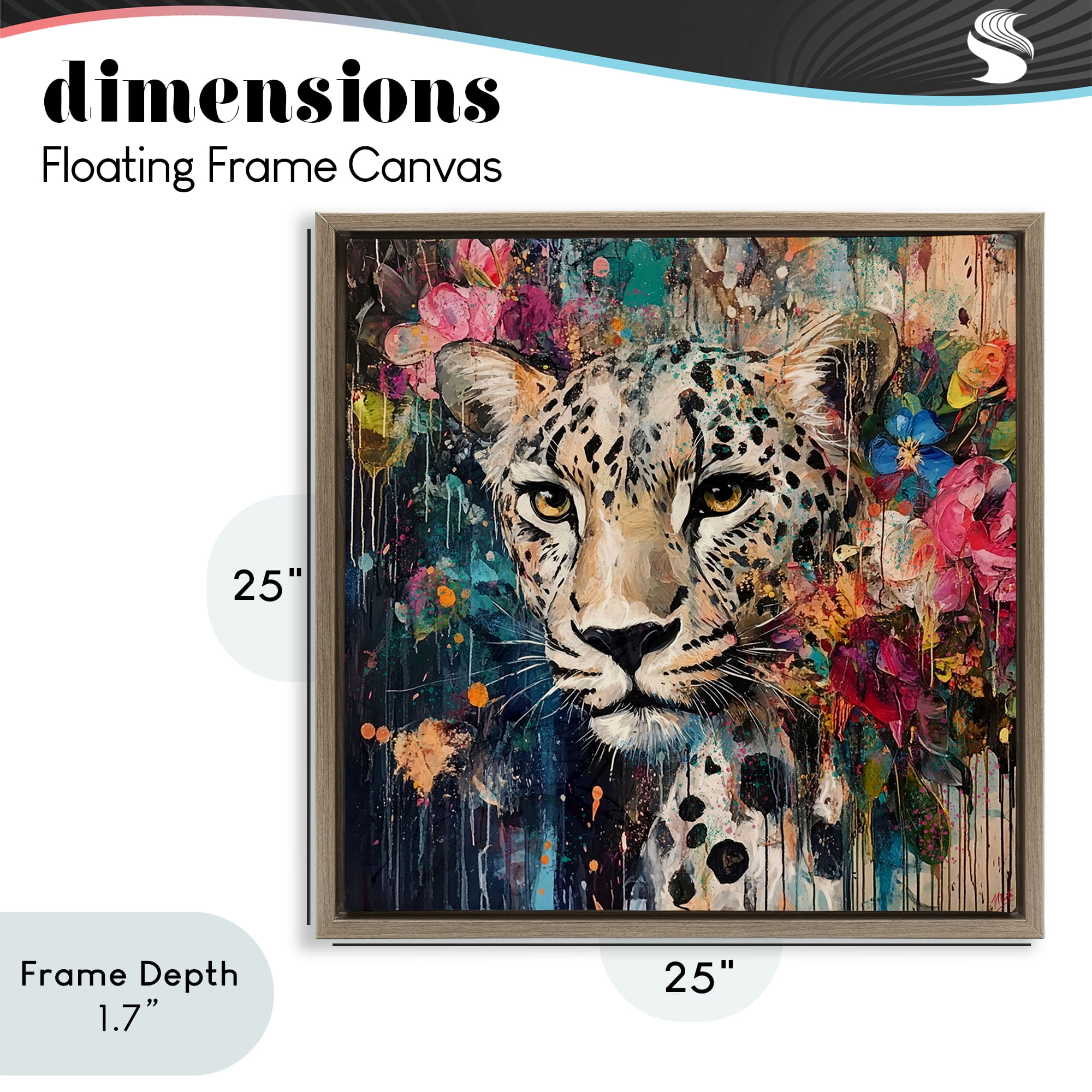 Stupell Industries Cheetah & Exotic Blooms Brown Framed Floater Canvas Wall Art, design by Marta Wiley