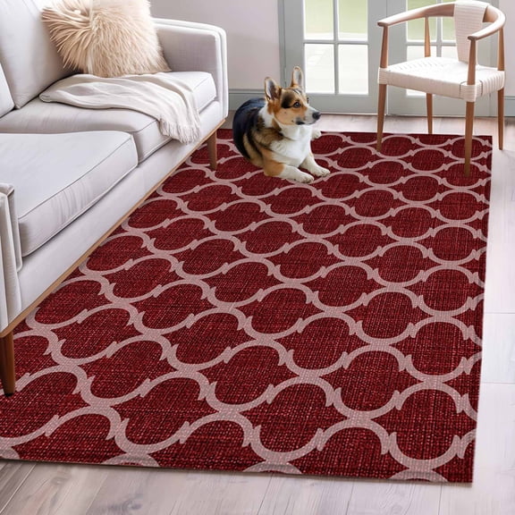 Hallway Runner Rugs 2.7x5 Ft, Deep Red Non Slip Area Rugs for Kitchen Bedroom Entryway, Aesthetics Contemporary Luxury Abstract Art Washable Carpet Runner Rug Floor Mats for Bedroom Home Decor