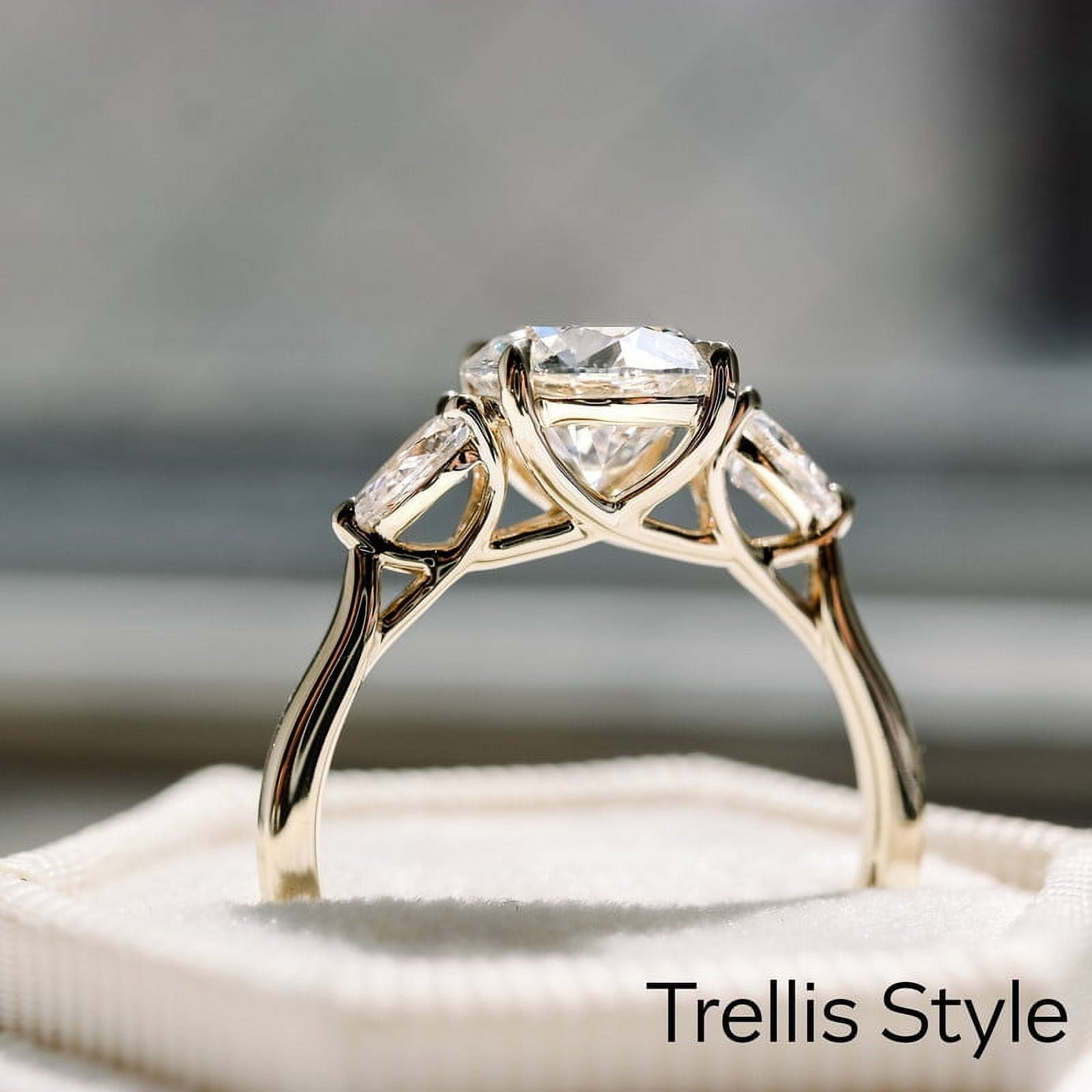 SOLITAIRE JEWELS 2.00CT Round Cut Moissanite 3 Stones Engagement Ring for Women Solid 10k Yellow Gold