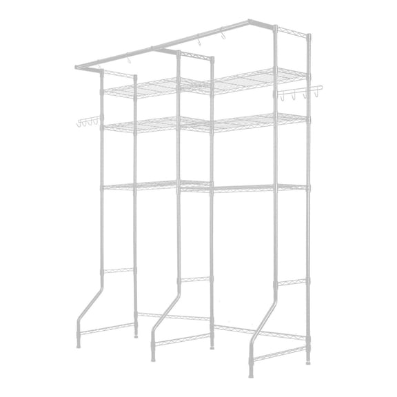 Over Washer Dryer Shelf, 6 Tier Laundry Storage Rack - Adjustable Metal Shelves with Hanger Rod & Hooks, Space Saver - White