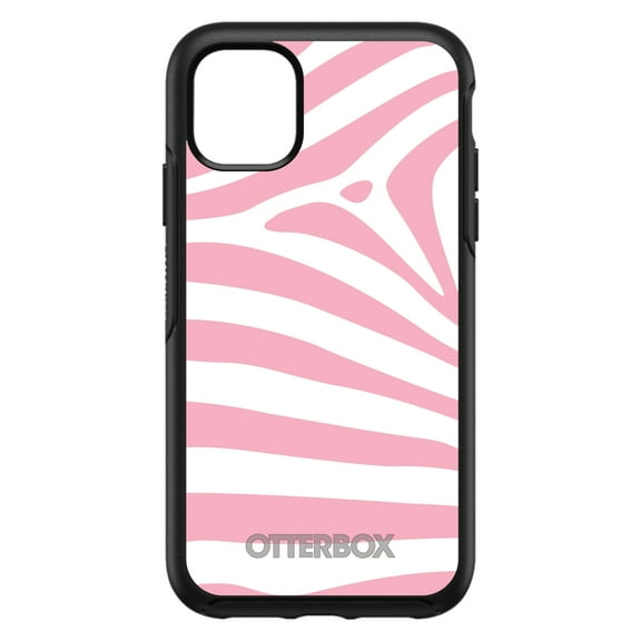 DistinctInk OtterBox Symmetry Custom Case for Apple iPhone 15 (6.1" Screen) - Pink & White Zebra Skin Stripes - Shockproof Protection