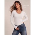 thumbnail image 3 of MOYIKO Slim Fitted Long Sleeve Shirts for Women Lace V Neck Tops Tight Fall Outfits Basic Tees, 3 of 7