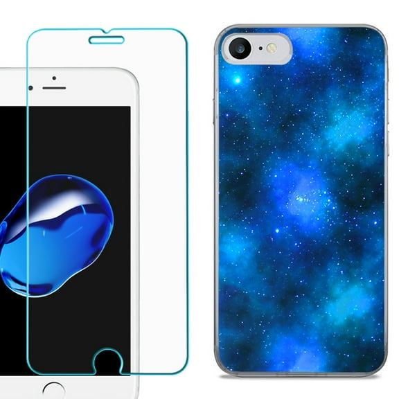 For Apple iPhone SE 2020 Case, Slim-Fit TPU Phone Case, with Tempered Glass Screen Protector, by OneToughShield ® - Cosmos/Stars