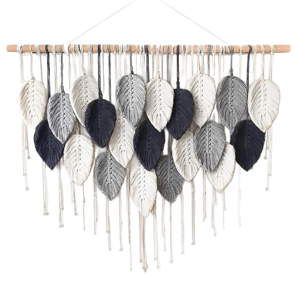 Large Wall Hanging Macrame Decor, Handmade Bohemian Leaf Tapestry for Bedroom, Living Room, Decor, Extra Large Decorative Wall Hanging with Wooden Rod