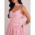 thumbnail image 4 of Pink Polka Dot Sleeveless Cinched Waist Maxi Dress With Choker Detail For Women, 4 of 6