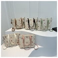 thumbnail image 2 of Granjero Gordo Bolso de mano tejido y bolsas de cosméticos, bolso de mano tejido elegante de playa de verano, bolso de hombro de 10,62 x 3,93 x 7,48 pulgadas (blanco), 2 of 5