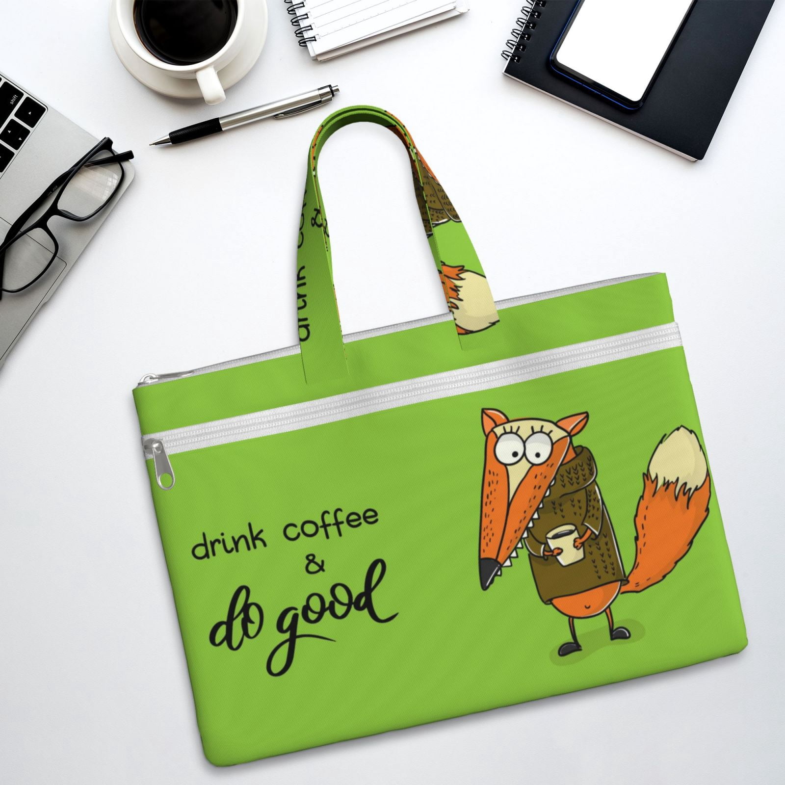 Kdxio Drink Coffee And Do Good File Tote Document Bag Business Briefcase Bag Document Organizer Tote Briefcase for Letter A4 Files Business Teacher Office Bag
