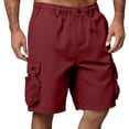 thumbnail image 2 of Sookity Mens Elastic Waist Shorts Casual Cargo Shorts Button Down Hiking Shorts Loose Fit Solid Color Summer Shorts with Pockets Wine,XL, 2 of 8