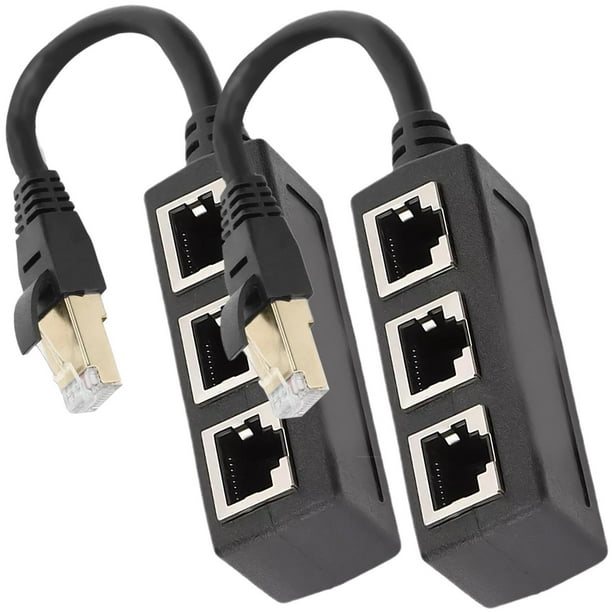 Divisor RJ45 NetDiverge 2Pzas Divisor RJ45 1-3 Hasta 100Mbps Interior Negro Plástico y Metal.