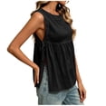 thumbnail image 6 of Ashirexll Womens Casual Tops Fashion Casual Summer Solid Color Round Neck Sleeveless Pullover Side Split Tank Top, 6 of 7