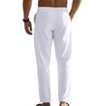 thumbnail image 5 of Men's Simple Casual Elastic Waist Drawstring Straight Leg Linen Pants White M, 5 of 10
