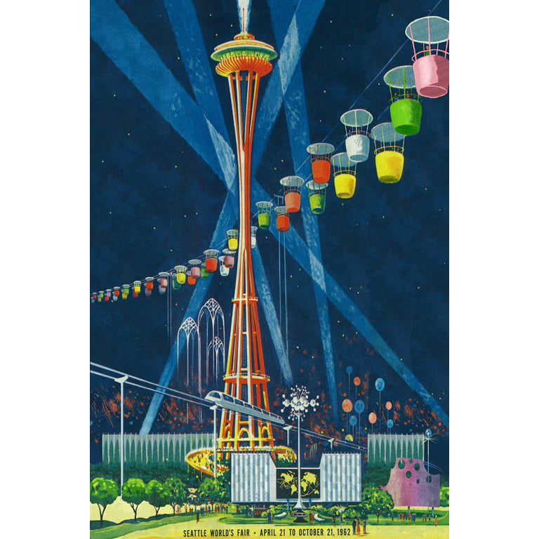(12x18 Space Room Vintage Advertisement Wall Art Washington, Needle Worlds Travel Seattle, Fair, Decor) Poster,