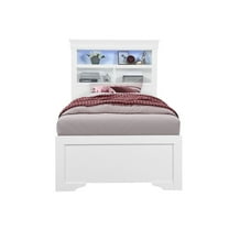Global Furniture USA Traditional Glam Pompei Metallic White Bookcase Twin Bed With Led, White