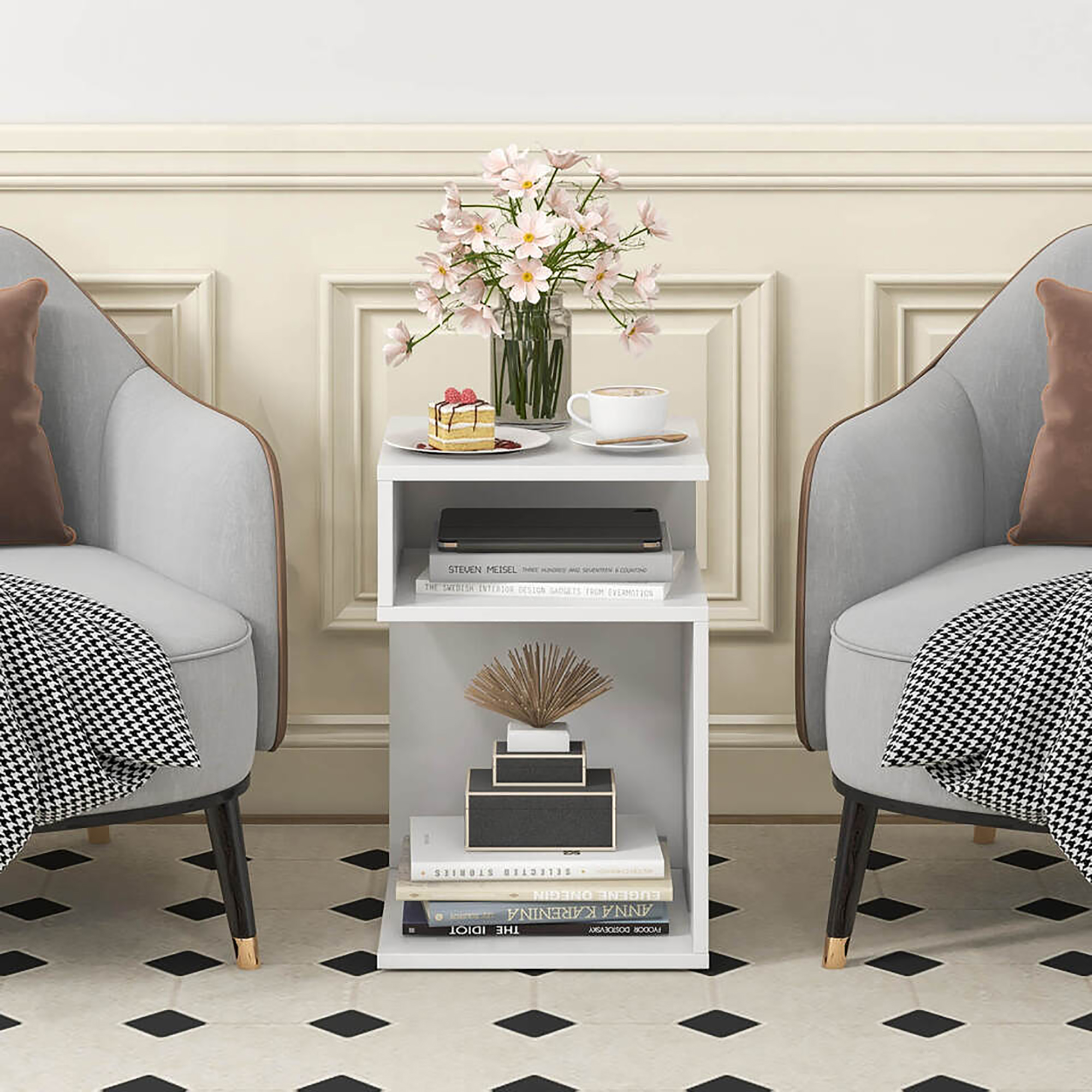 Gymax S-Shaped Side Table for Small Space Morden End Table w/S-Shaped Frame White