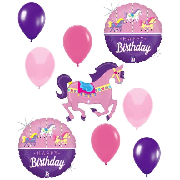 Carousel Horse Birthday Party Balloons 9 Piece Mylar and Latex Set