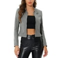 thumbnail image 1 of Chaqueta de motocicleta recortada con cremallera y cuello alzado de ante sintético para mujer INSPIRE CHIC XL Gris, 1 of 6