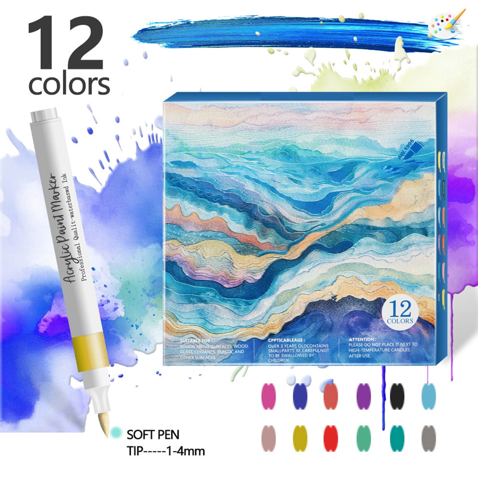 WEGFTDUOP 12 Colors Nail Art Pens - Waterproof Acrylic Paint Markers Drying Nail Tools For DIY Patterns Precision Tip For Beginners And Professionals 12ml