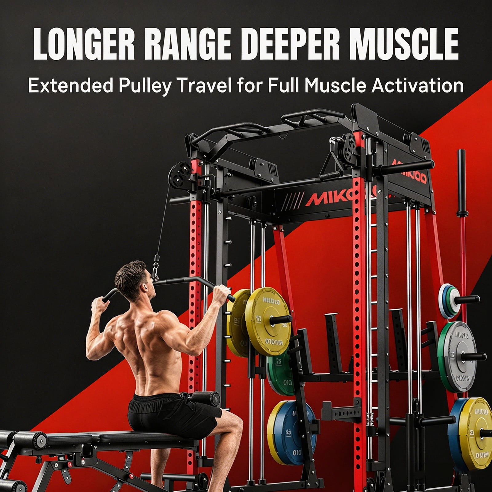 Mikolo M11 Smith Machine, All-in-One Power Rack Cage with Adjustable Cable Crossover, Vertical Leg Press and Smith Bar with 1500 lbs Capacity Barbell Combo