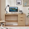 thumbnail image 6 of Joaxswe Fluted Office Desk 48" with 3 Drawers Storage File Cabinet Wood Farmhouse Desk for Computer Office Bedroom Home Furniture Natural Oak, 6 of 10
