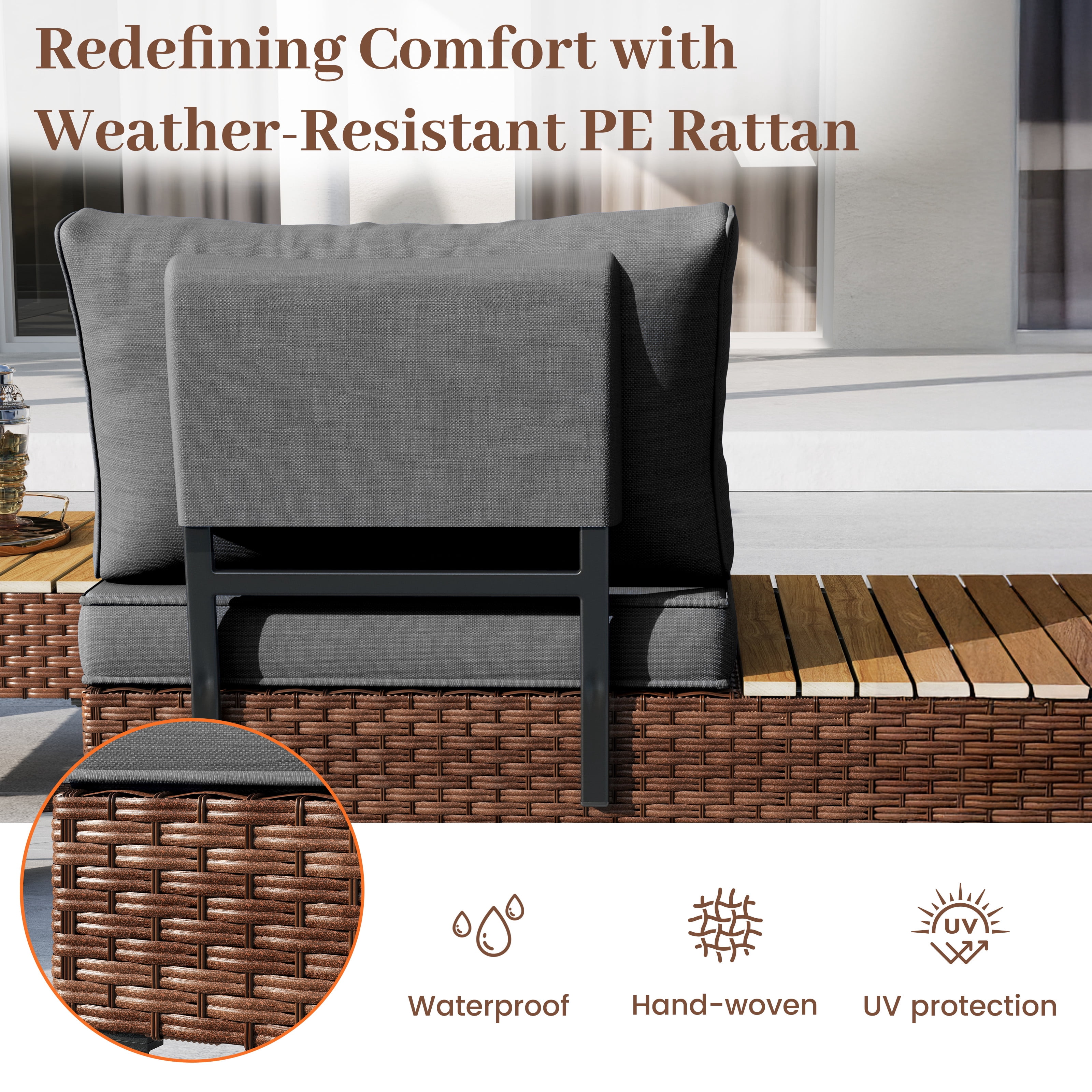 ELPOSUN Patio L Shaped Conversation Sectional Sofa Set with Coffee Table, 5 Pieces Patio Furniture Seating Group with Side Table for Backyard Garden, Gray