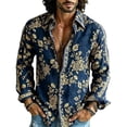 thumbnail image 2 of Fsmtpdam Long Sleeve Shirts for Men Hawaiian Button Down Collared Retro Floral Print Tops Boho Lightweight Beach Vacation Vintage Shirt, 2 of 5