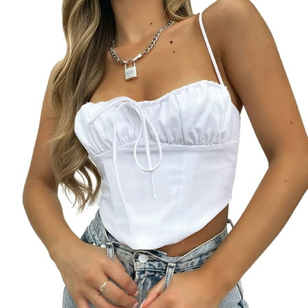 

Seyurigaoka Women’s Solid Color Bustier Elastic Low Neckline Short Sling Tops