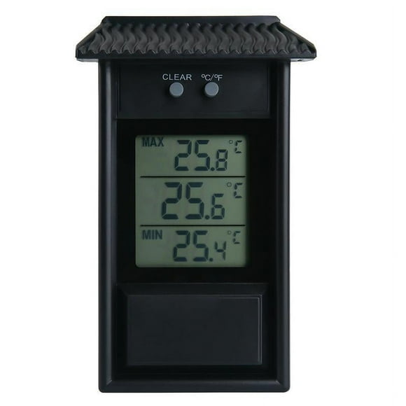 Hut Digital Outdoor Garden Thermometer - Mini/Maxi Thermometer - Easy to Fix - Instant Reading - Memory of Minimums and Maximums - - For Garden, Greenhouse - 13x8CM-Black