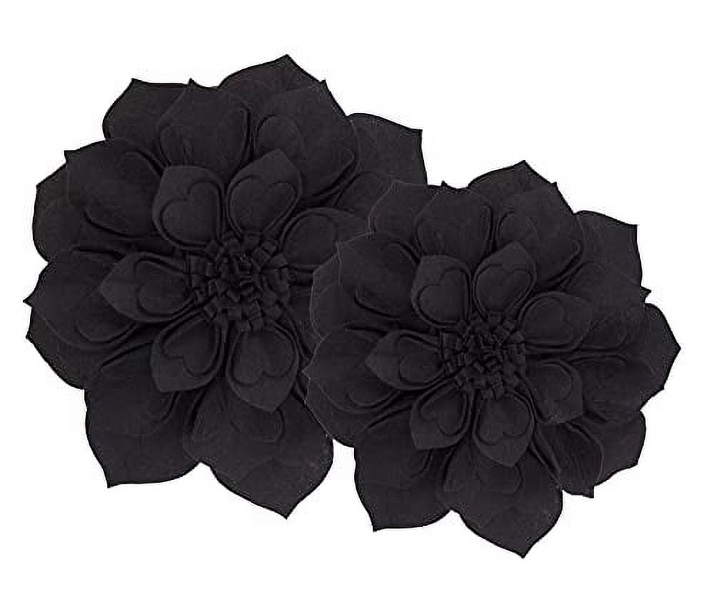 Fennco Styles Handmade 3D Heart-Shaped Petals Flower Decorative Throw Pillow Cover 13 Inch Round - Black Floral Pillow Case for Couch, Home Décor, Bedroom Décor and Holiday, Housewarming Gift