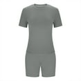 thumbnail image 7 of Scyoekwg Womens Lounge Sets 2 Piece Outfits Casual Solid Color Short Sleevele Round-Neck Tops Shorts Running Gym Sprots Sets (Gray,L), 7 of 7
