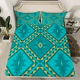 thumbnail image 2 of jejeloiu Retro Aztec Geometric Full Size Sheets,Vintage Rhombus Triangle Bed Sheets,Cyan Orange Sheet Sets For Men Women,Breathable Home Decor,4-Piece, 2 of 7