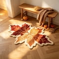 thumbnail image 6 of Double Maple Leaf Shaped Floor Rug,Tufted Autumn Harvest Floor Mat with White Plush Border,Irregular Leaf‑Shape Carpet for Entryway Bedroom Fall Season Home Decor,24"x16", 6 of 6