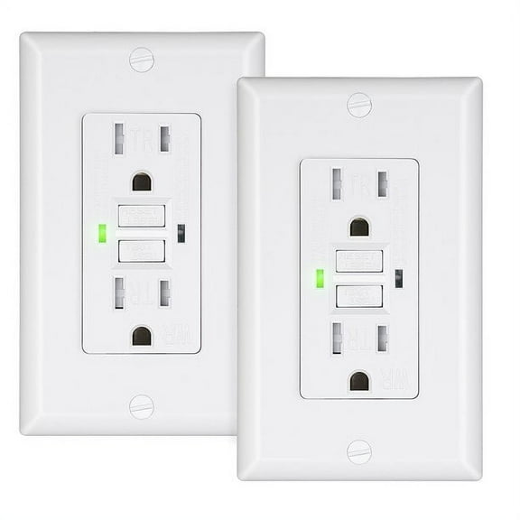 DEWENWILS 15A GFCI Outlet Receptacle, Self-Test GFCI with LED Indicator, Tamper Resistant, Weather Resistant, Decorative Wallplate Included, UL Listed, 2-Pack, White