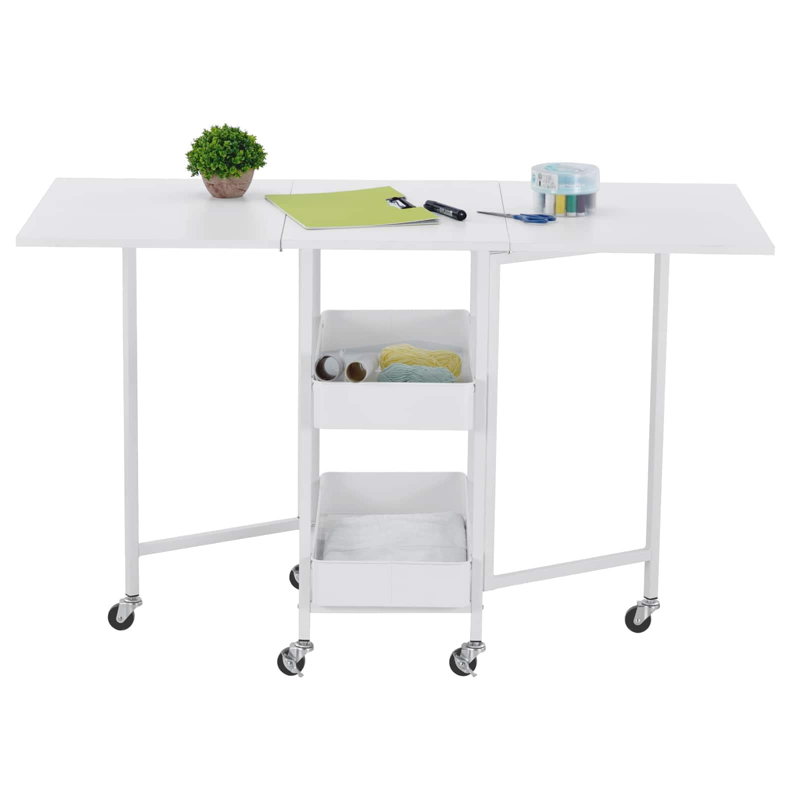 Kensington White Table Rolling Cart and Extendable Panels by Simply Tidy - Multi-Functional Storage Cart for Home - Office - and Kitchen - 1 Pack