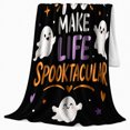 thumbnail image 2 of Spooktacular Ghost Quote Happy Cartoon Ghosts Fun Playful, Festive Halloween Scene, Warm Flannel Blanket for Living Room and Reading Nook, Art Lovers Halloween Gift, Festive Home Decor, 2 of 9