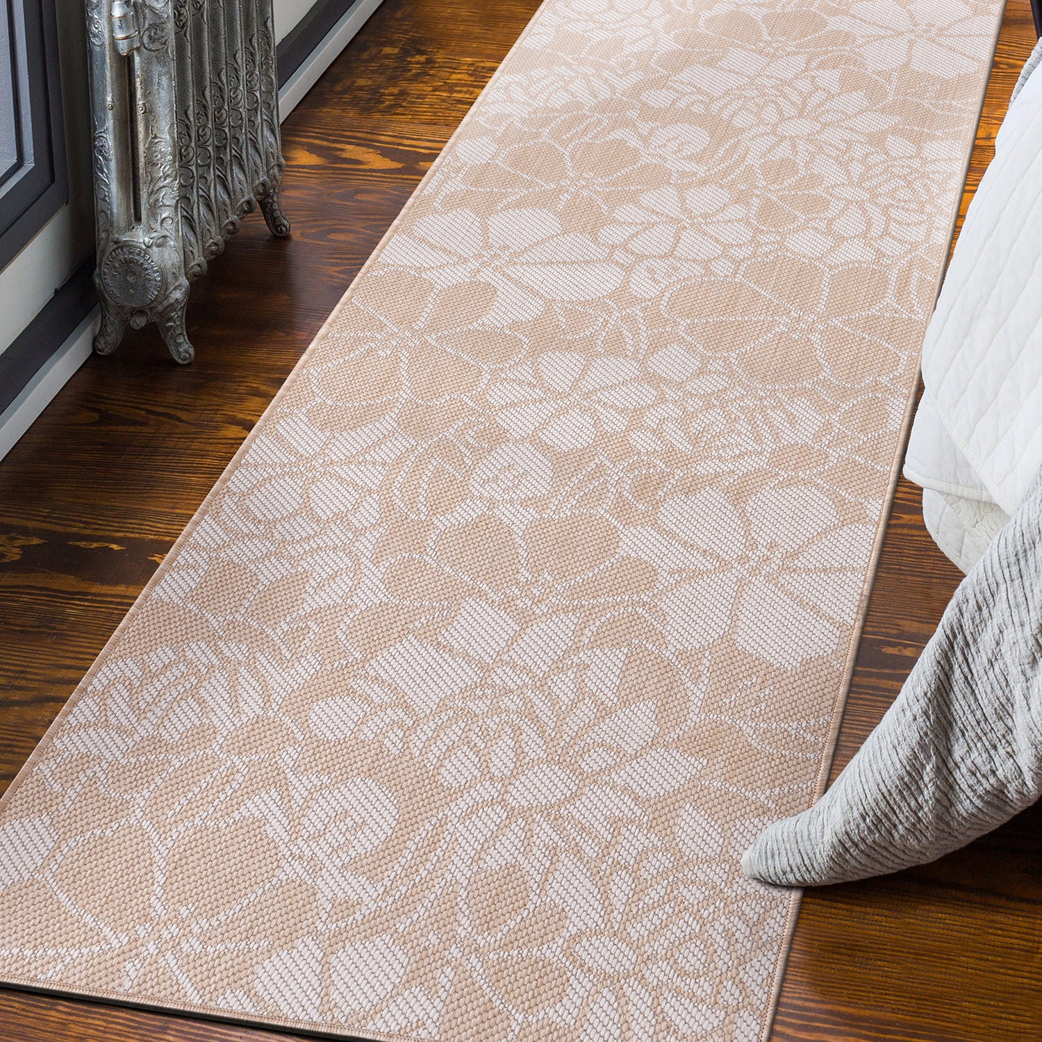 World Rug Gallery Modern Floral Flowers Textured Flat Weave Indoor/Outdoor Area Rug - NATURAL 2'x7'