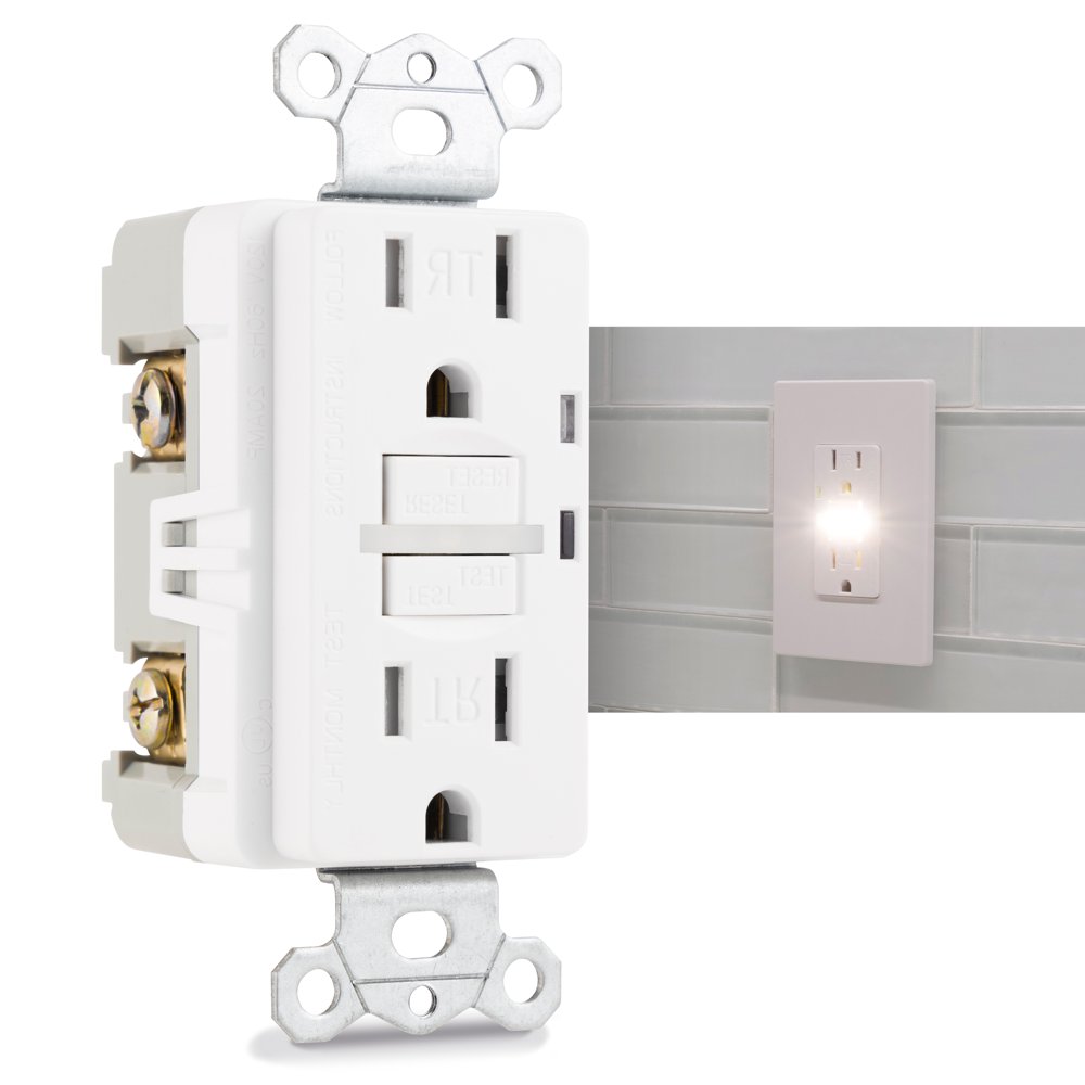 GE TamperResistant GFCI Receptacle Outlet with LED Guidelight, 15Amp 120Volt, Wall, LED