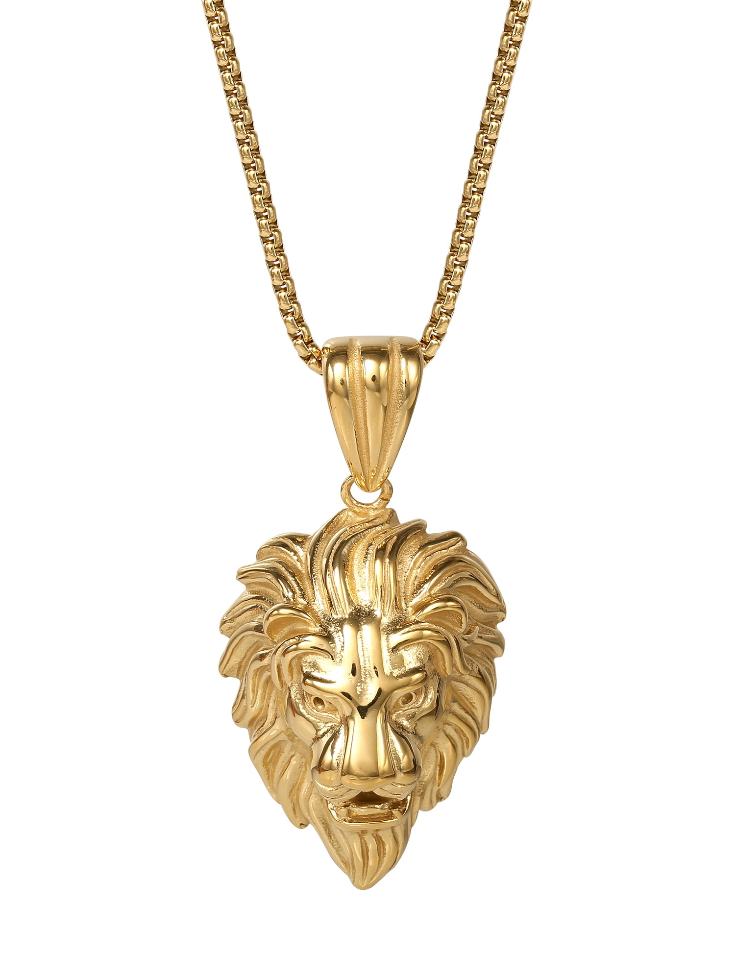 COOL Men's Stainless Steel Gold Lion   With Stone Pendant Necklace Rope Chain 