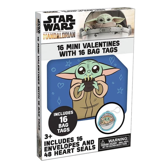 Mandalorian Valentine Exchange Greeting Card Set with Clip on Bag Tags, 16 Count
