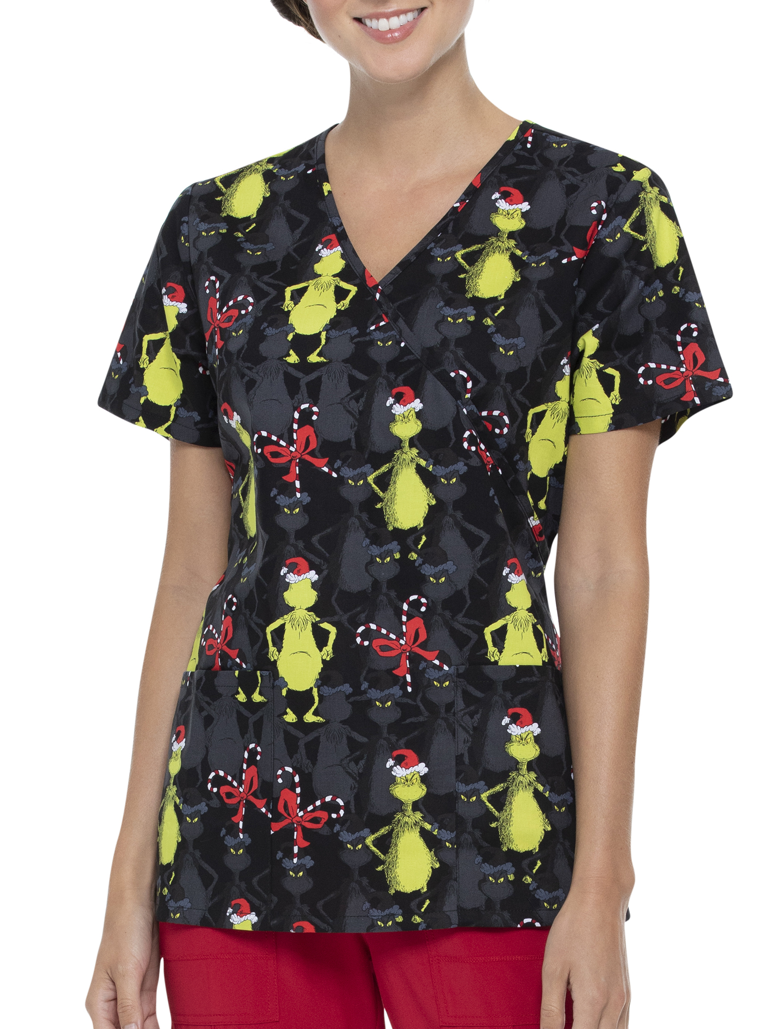 Scrubstar Scrubstar Women's Grinch Before Christmas "I'm Back" Mock Neck Print Scrub Top
