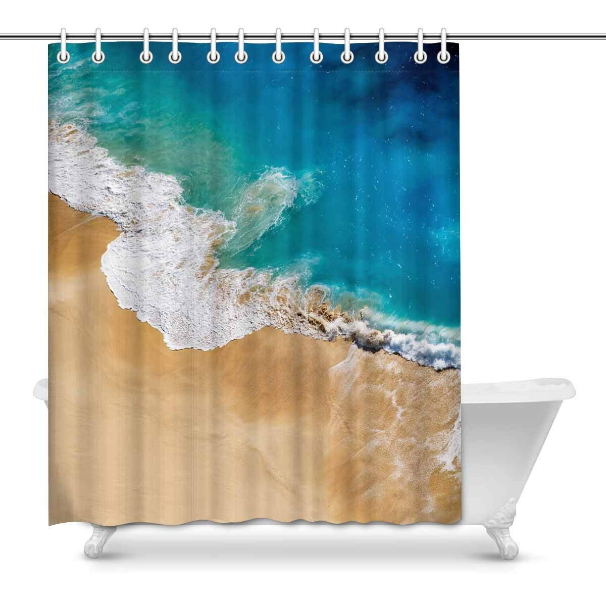 WOPOP Aerial View Shower Curtain, Sandy Beach Coastal Blue Ocean ...