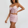 thumbnail image 4 of Musuos Women Summer Skirts Outfits Lace Floral V-Neck Sleeveless Cami Tops Mini Skirts 2 Pieces Clothes Set, 4 of 10